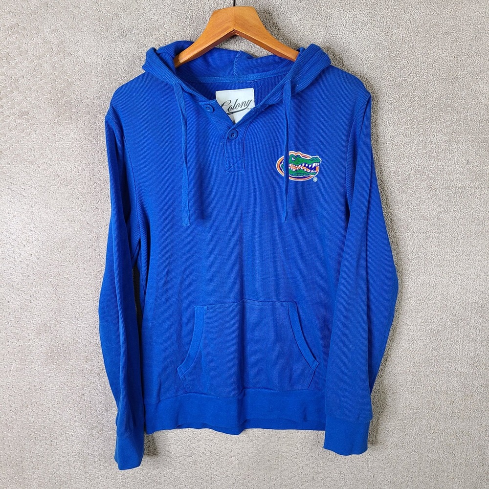 Colony Hoodie Mens L Blue Florida Gators Henley Waffle Knit‎ Cotton Blend Casual